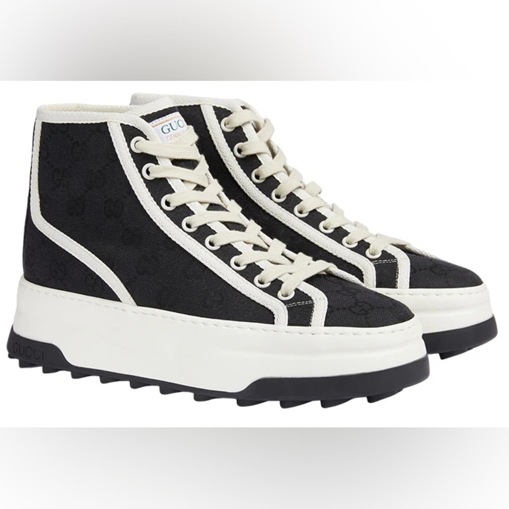 New Size 36 Gucci Women's GG Black and White High-Top Sneakers